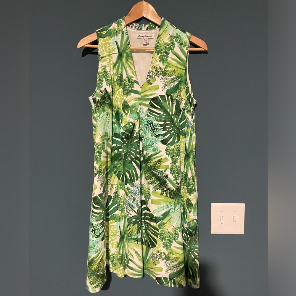 Tommy Bahama size S green leaf tropical linen dress